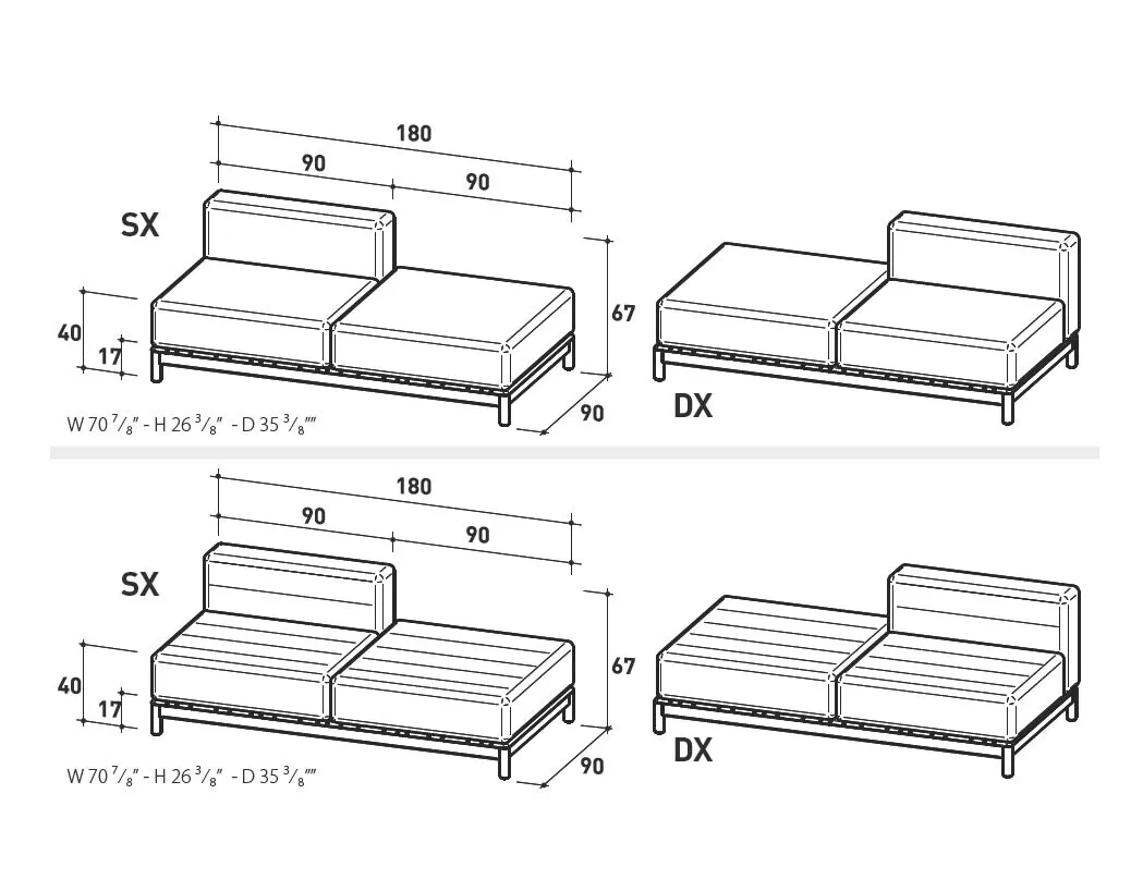 Varaschin Barcode Meridian Loungesofa 180 cm mit Teakholzgestell 