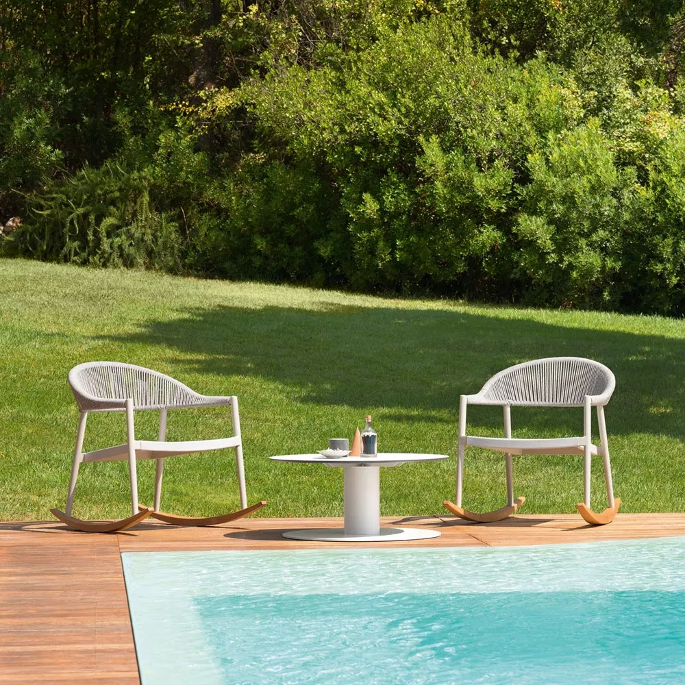 Varaschin Clever Schaukelstuhl mit Geflecht Rückenlehne • Loungesessel 68 cm