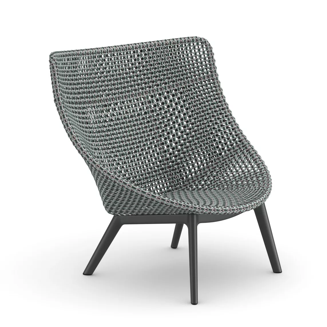 Dedon Mbrace Baltic Stuhl in grauem Geflecht auf vier Beinen ohne Hintergrund