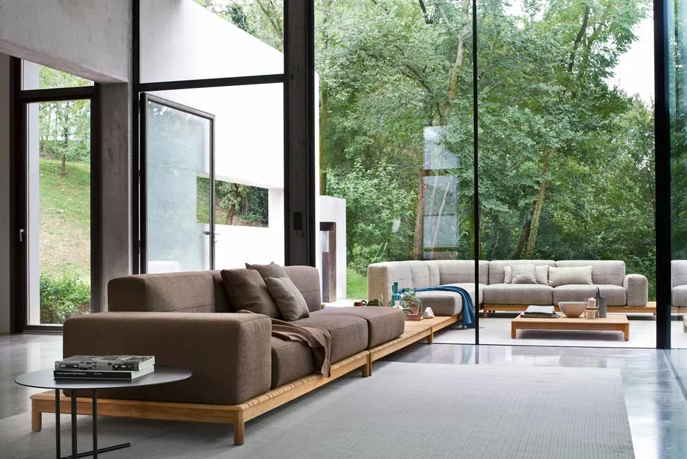 Varaschin Barcode Loungesessel Endmodul 180 cm mit Teakholzgestell und Ablagefläche