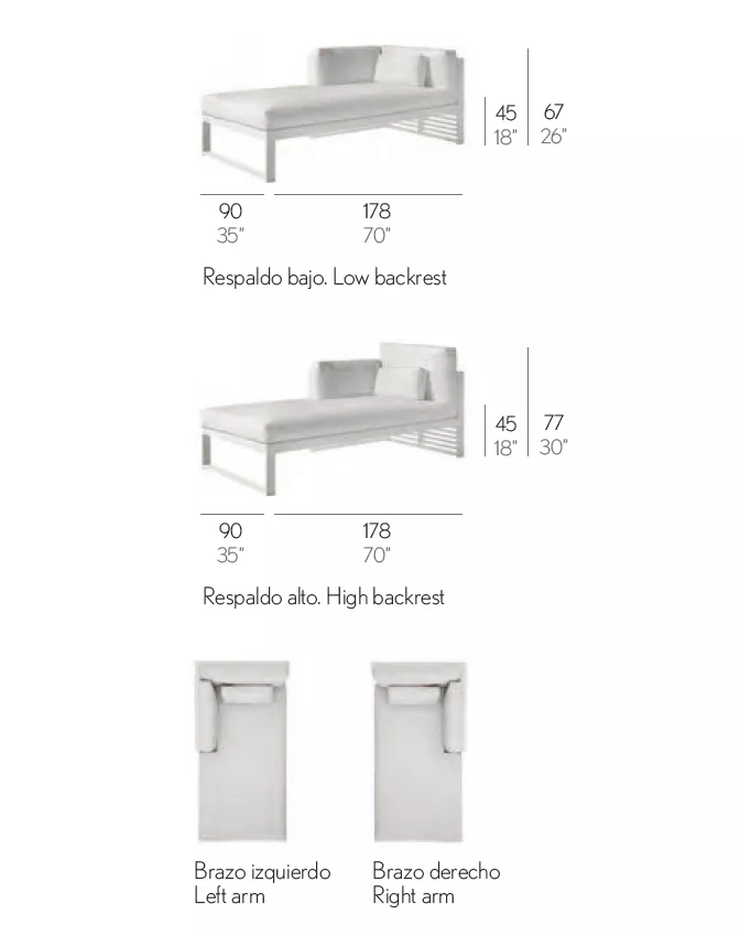 GANDIA BLASCO DNA Teakholz Loungesofa 2 Recamiere Modul links • 90 × 178 cm
