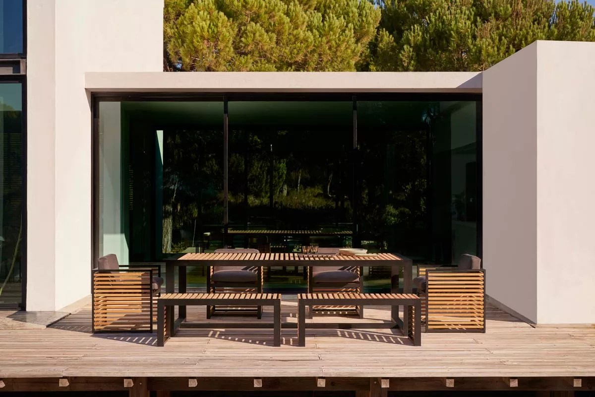 GANDIA BLASCO DNA Teakholz Gartenbank • 161 × 40 cm