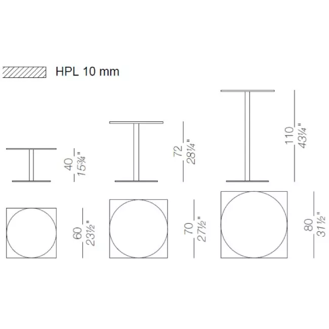 Lapalma Brio Tisch Ø 70 cm rund / 3 verschiedene Tisch-Höhen zur Auswahl