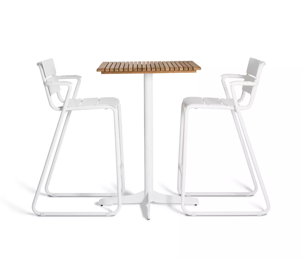 OASIQ CERU Bartisch mit Keramik, Aluminium oder Teakholz Tischplatte 70 × 70 cm