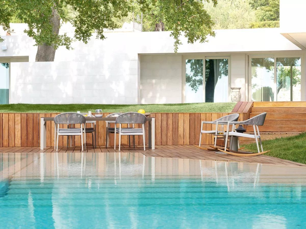 Varaschin Clever Schaukelstuhl mit Geflecht Rückenlehne • Loungesessel 68 cm