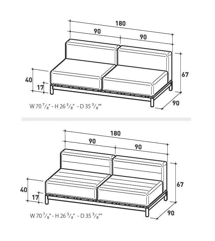 Varaschin Barcode Zweisitzer Loungesofa 180 cm mit Teakholzgestell 